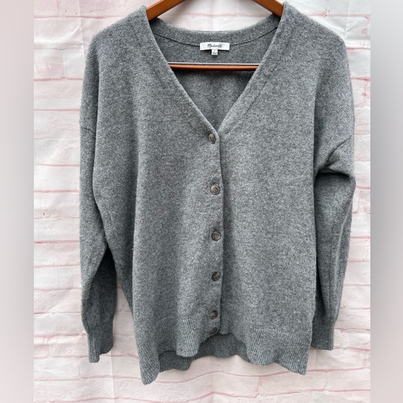 Madewell size S relaxed gray v-neck merino wool blend cardigan sweater - Picture 2 of 5